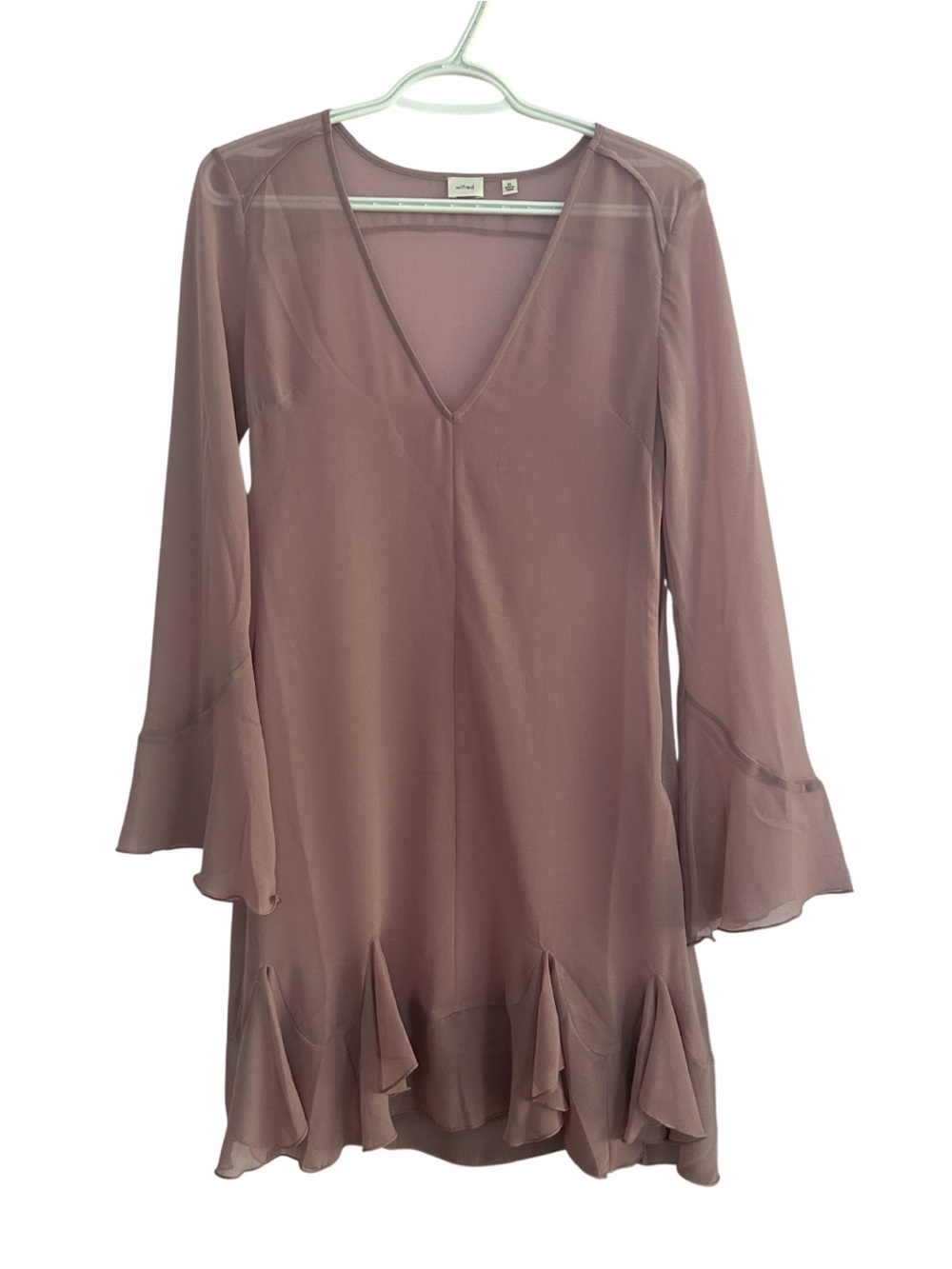 Wilfred Mauve Sheer Chiffon V-Neck Dress